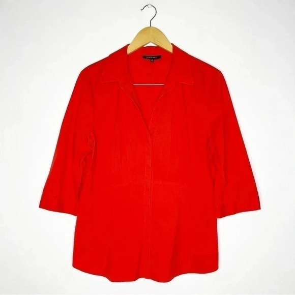 Lafayette 148 New York Womens Cotton Collared Hidden Placket Shirt Red Size 10 - Picture 1 of 7